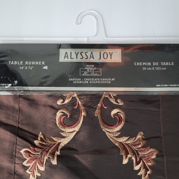 Alyssa Joy Table Runner Dark Brown Embroidered Shiny Silky - Picture 2 of 6